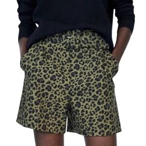 Zara Women's Belted Animal Print Shorts Olive Green Black Size M  Sophisticated